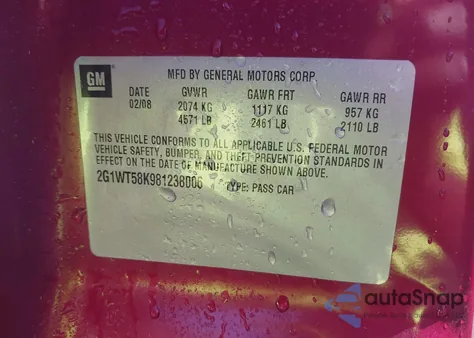 2008 Chevrolet Impala Lt z USA, uszkodzony, nr VIN 2G1WT58K981238006